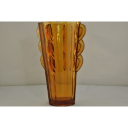 Sowerby octagonal amber glass art deco vase 2597